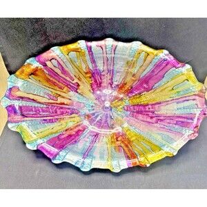 Murano Venetian Italian Scalloped Art Glass Bowl-Multicolor-Excellent condition